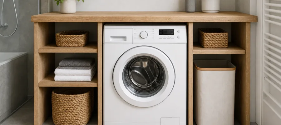 Waschmaschine mit Arbeitsplatte umrahmen: DIY fuer mehr Ablageflaeche